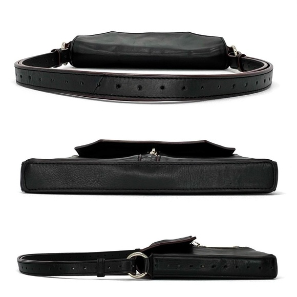 Pour La Victoire Slim Profile Shoulder Bag Black Leather Cherry Edging Flap Top - Picture 4 of 11